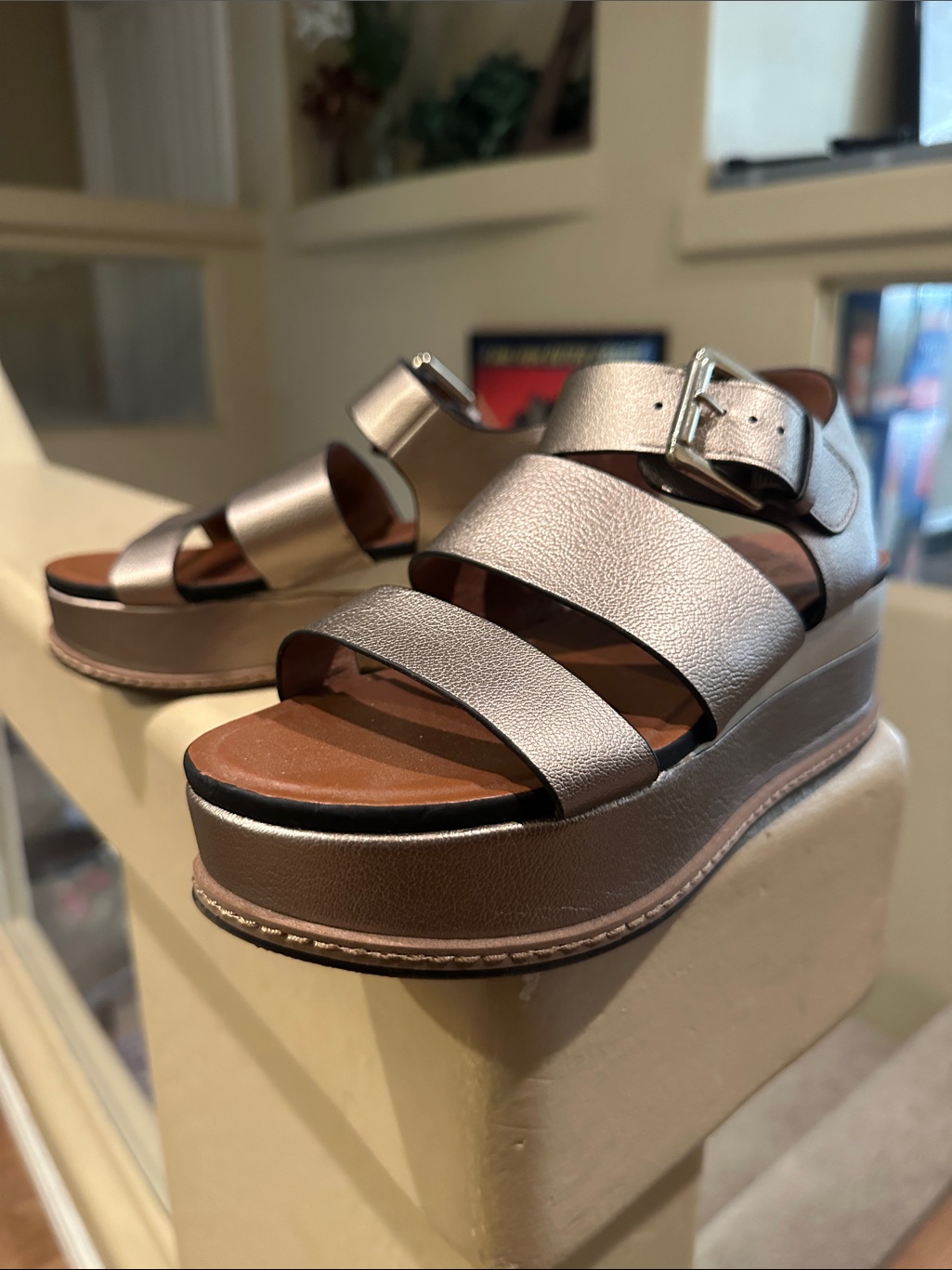 Naturalizer Metallic Bronze TripleStrap Platform Sandal